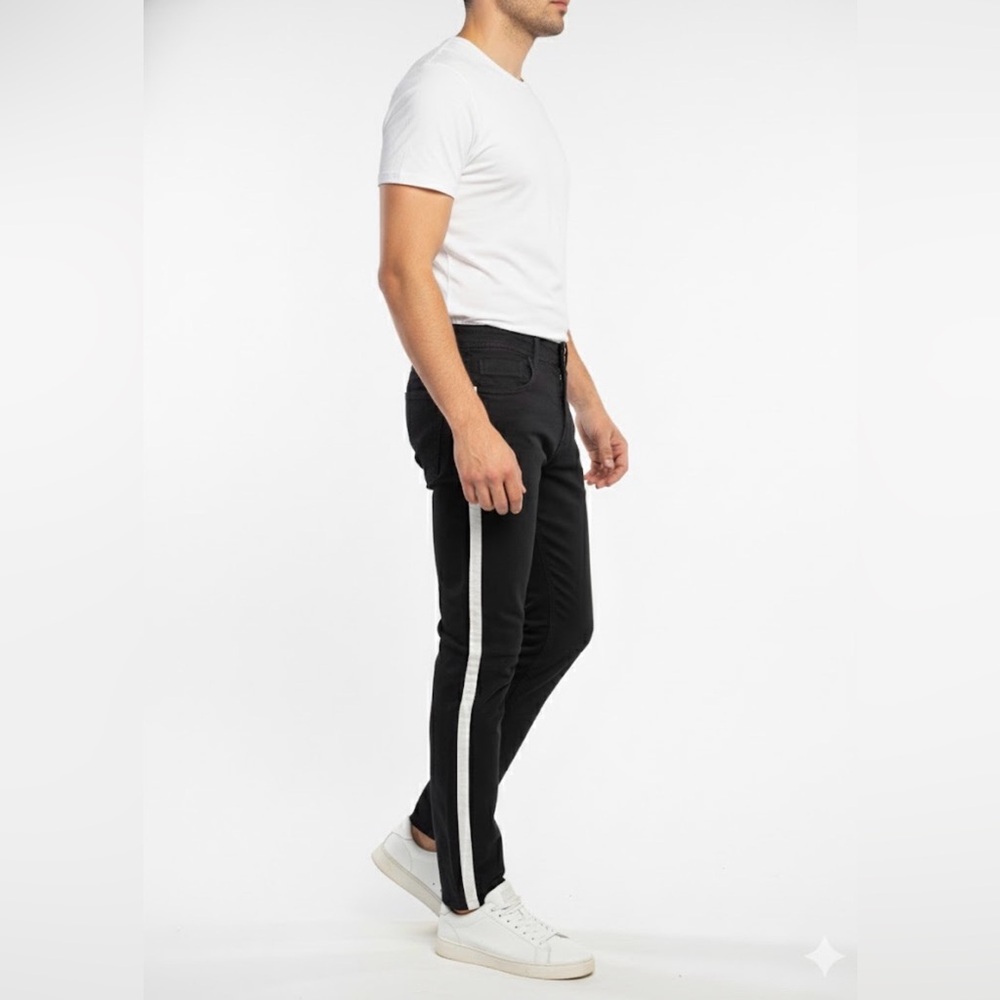 Zara Man Denim Jeans Black With White Side Stripes Size 34